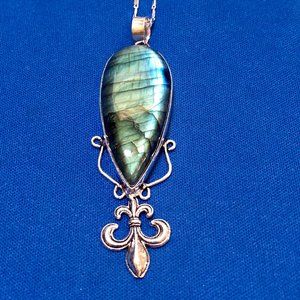 Handmade Firey Labradorite Gemstone 925 Stamped Sterling Silver Necklace.